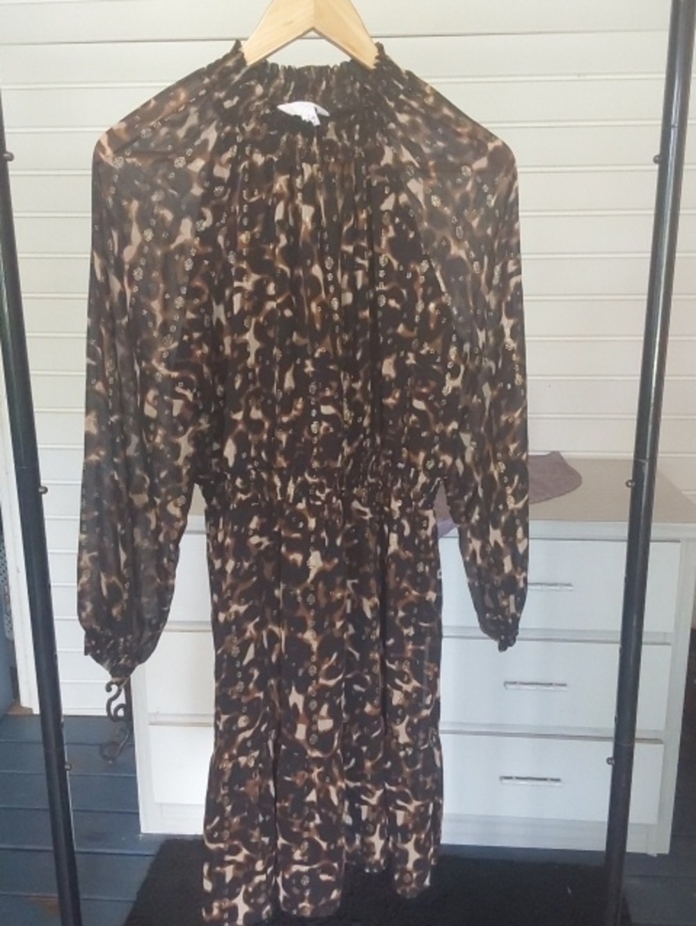 Time and Tru Brown and Black Animal-Print Long Sleeve Dress Size Large